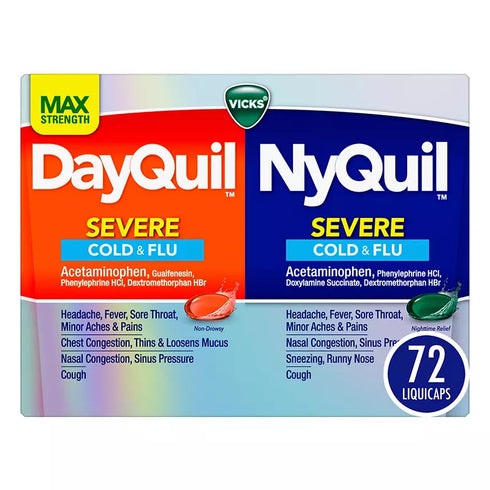 Vicks DayQuil & NyQuil Severe Co-Pack, Cold & Flu Over-the-Counter Medicine, Powerful Relief, 72 ct