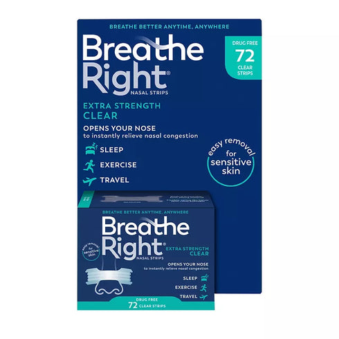 Breathe Right Nasal Strips, Extra Strength Clear, For Sensitive Skin, 72 ct