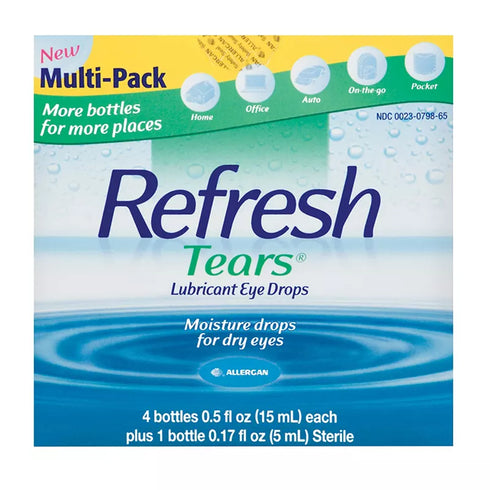 Refresh Tears Lubricant Eye Drops Multipack, 4 Single-Use Vials + Sterile Bottle