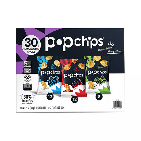 Popchips Variety Pack, 30 Count | Light & Crispy Potato Chips | Assorted Flavors Snack Pack
