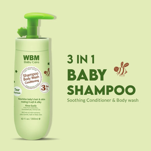 WBM Baby Care 3-in-1 Baby Shampoo, 100% Plant Based Conditioner, 10 fl oz
