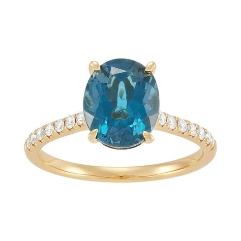 Oval Cut London Blue Topaz and Diamond Accent Ring in 14K Gold