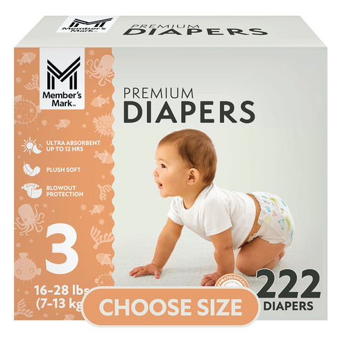 Member's Mark Premium Baby Diapers, Sizes 1 - 7