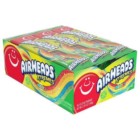 Airheads Xtremes Sweetly Sour Belts – Rainbow Fruit Candy Strips, 18 Count