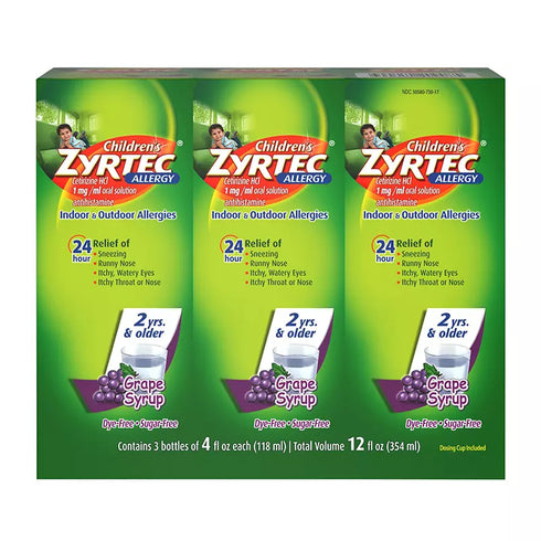 Zyrtec Children's 24 Hour Allergy Relief Grape Syrup, 3 ct./4 fl. oz