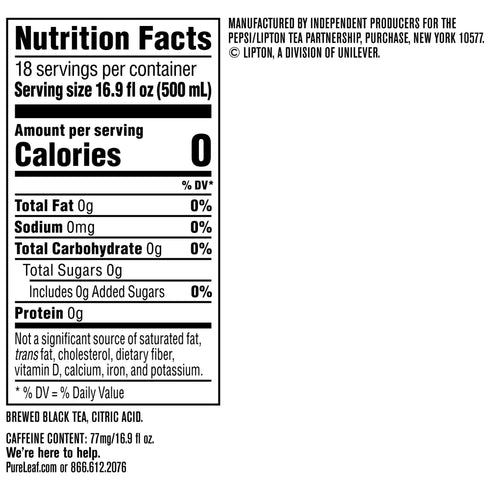Lipton Pure Leaf Unsweetened Iced Black Tea, 18 pk./16.9 oz.