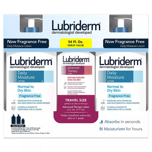 Lubriderm Daily Moisture Unscented & Advanced Therapy Lotion, 3 Pack