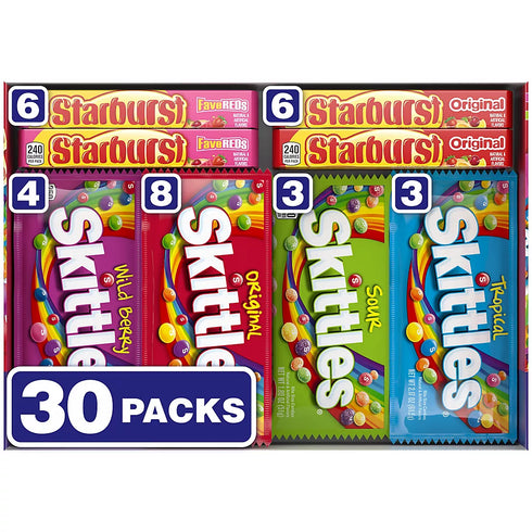 Skittles & Starburst Chewy Christmas Candy Variety Pack – Full-Size Holiday Candy, 30 Count
