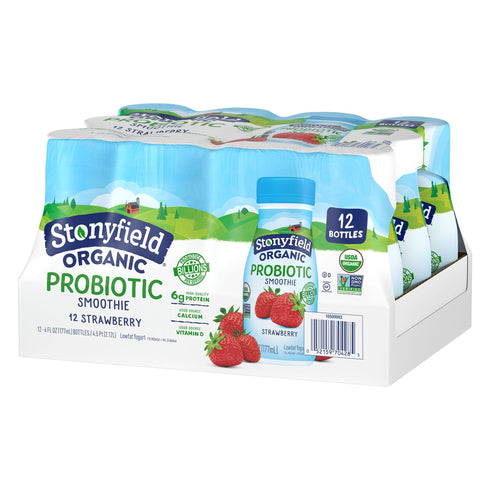 Stonyfield Farm Organic Smoothie Strawberry with Probiotics, 12 pk.