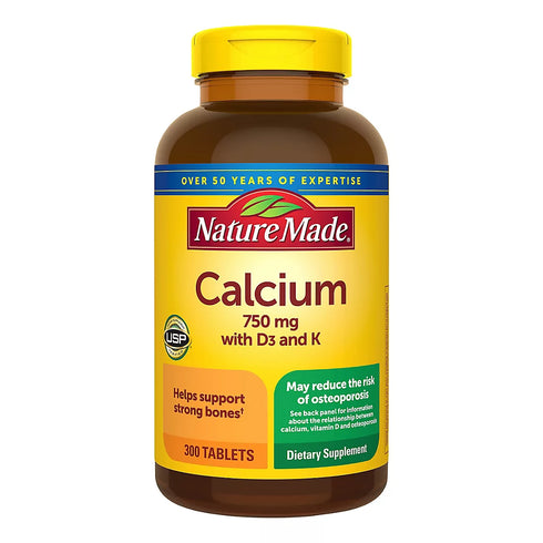 Nature Made Calcium 750mg with Vitamin D3 and K, Tablets, 300 ct