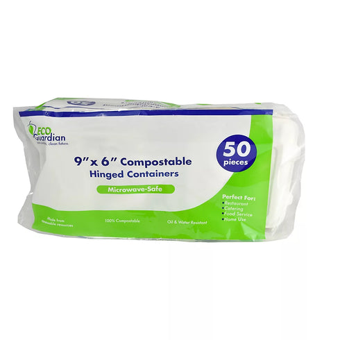 Eco Guardian Compostable Hinged Lid Containers, 50 ct.