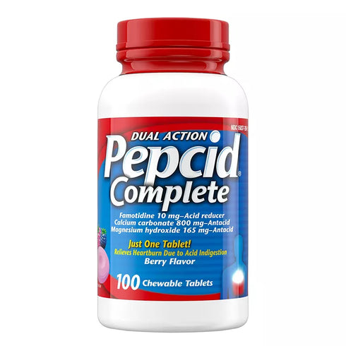 Pepcid Complete Acid Reducer + Antacid Chewable Tablets in Berry Flavor, 100 ct