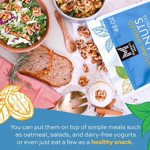 Walnut Halves, 3 lbs - Nutritious, Heart-Healthy Snack with Rich, Nutty Flavor, Perfect for Baking, Cooking, Salads, and Snacking, Kosher, Resealable Bag for Freshness