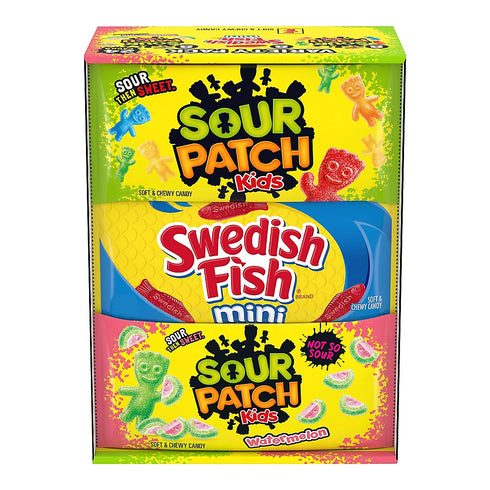 Sour Patch Kids & Swedish Fish Candy Variety Pack – Assorted Chewy Candy, 24 Pack / 2 oz Bags
