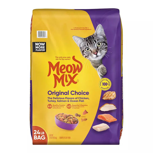 Meow Mix Original Choice Dry Cat Food, 24 lbs – Complete & Balanced Nutrition with Chicken