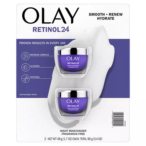 Olay Regenerist Retinol 24 + Peptide Night Face Moisturizer, 2 Pack