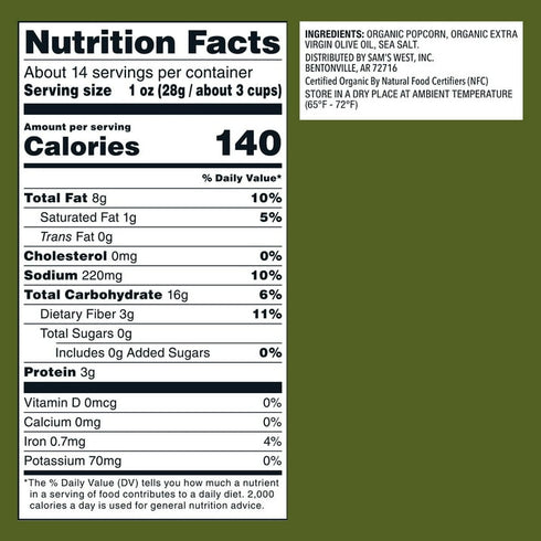 Member's Mark Organic Sea Salt Popcorn with Extra Virgin Olive Oil, 14 oz