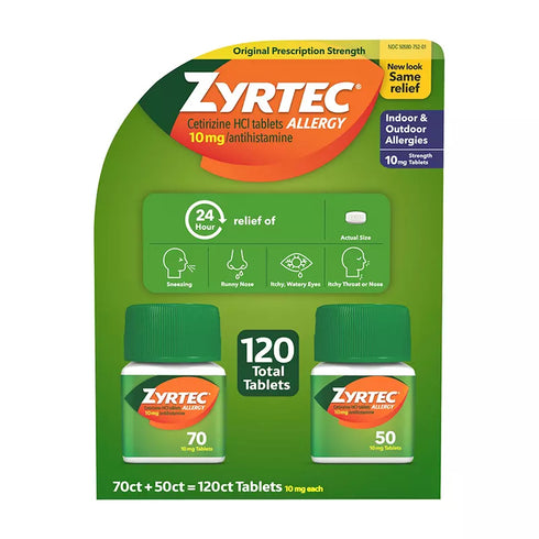 Zyrtec 24 Hour Allergy Relief Tablets with 10mg Cetirizine HCl, 120 ct
