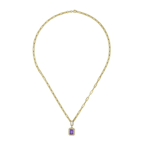 Amethyst & Diamond Paperclip Chain Necklace in 14K Gold
