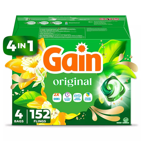 Gain Flings 4-in-1 Laundry Detergent Pacs, Original Scent, HE Compatible, 152 Count