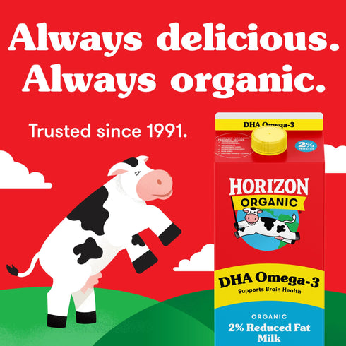 Horizon Organic DHA Omega-3 Milk, DHA 2 Percent Milk, Half Gallon Carton, 64 fl. oz.