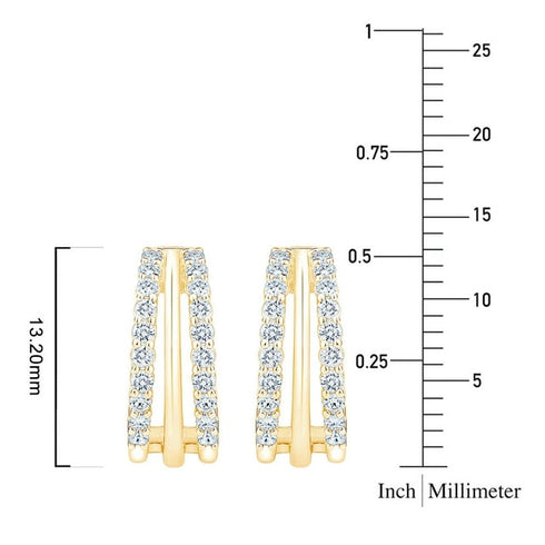 0.30 CTW Three Row Diamond Huggie Hoop Earrings in 14K Gold