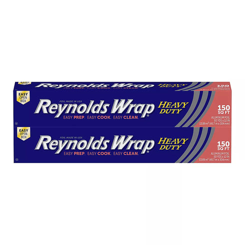 Reynolds Wrap Heavy Duty Aluminum Foil, 2 Pack (150 sq. ft.) | Strong & Durable Kitchen Foil for Cooking & Baking