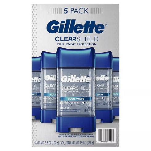 Gillette Ultimate Protection Clear Gel Deodorant Cool Wave 6-in-1, 5 Pack 3.8 oz Each