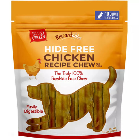 Rewardables Hide Free Chicken Chews for Dogs, Natural Rawhide-Free, 10 Count