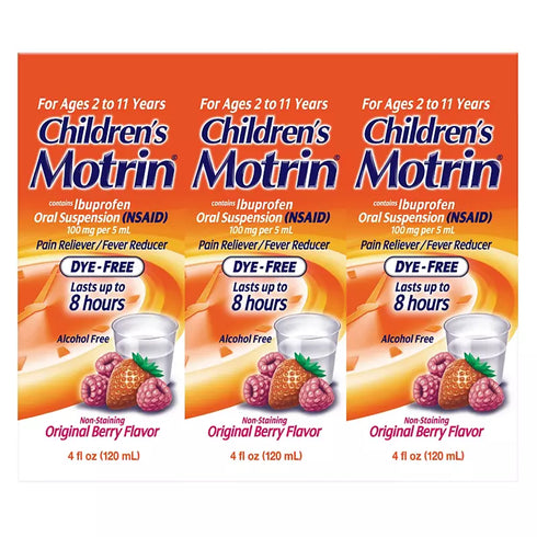 Children's Motrin Ibuprofen Kids Medicine, Berry Flavor, 3 x 4 fl. oz