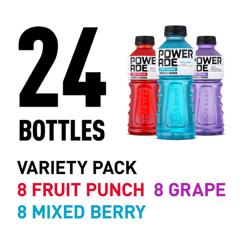 Powerade Zero Variety Pack Electrolyte Sports Drink, Bottles, 24 pk./20 fl. oz.