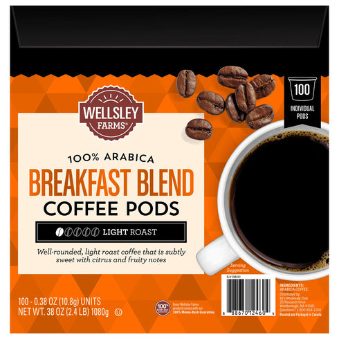Wellsley Farms Breakfast Blend Coffee Pods, 100 ct./0.38 oz.