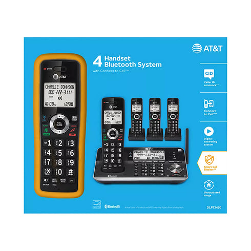 AT&T 4-Handset Cordless Phone System with Bluetooth Connect to AT&T 4-Handset Cordless Phone System with Bluetooth Connect to Cell, Smart Call Blocker & Answering Machine – Extended RangeCell, Smart Call Blocker & Answering Machine – Extended Range
