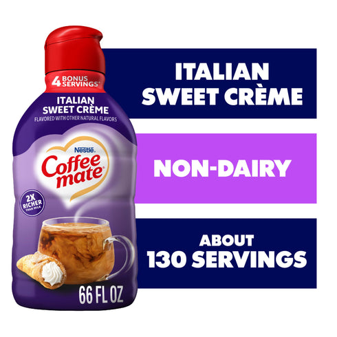 Coffee Mate Italian Sweet Creme Flavored Coffee Creamer, Non-Dairy, Gluten-Free, 130 Servings, 66 fl oz.