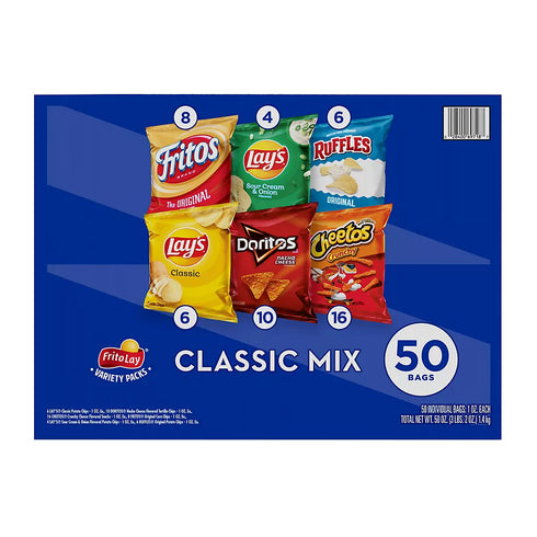 Frito-Lay Classic Mix Variety Pack Snacks & Chips – 1 oz Bags, 50 Count