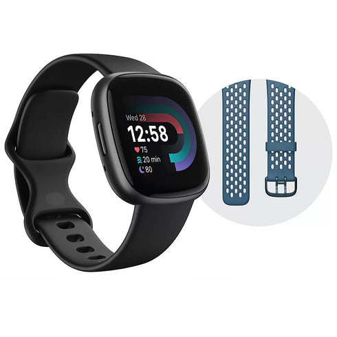 Fitbit Versa 4 Fitness Smartwatch Bundle – Black/Graphite Health Tracker with Built-In GPS & Daily Readiness