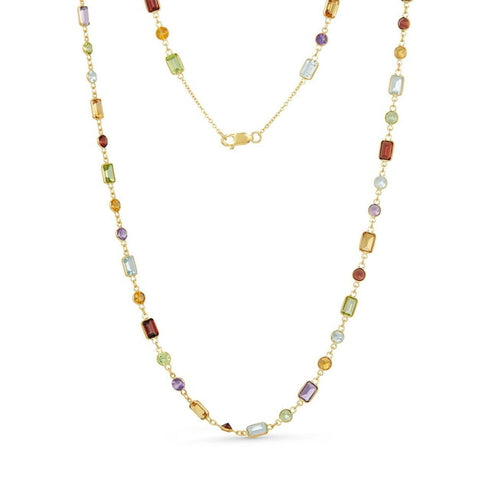 Multi-Gemstone Station Necklace in 14K Gold