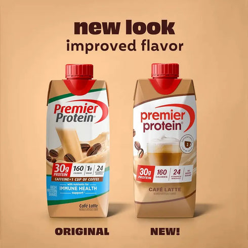 Premier 30g Protein PLUS Energy and Immune Support Shakes, Cafe Latte, 11 fl oz, 18-pack