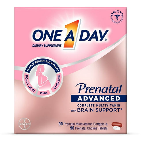 One A Day Women’s Prenatal Advanced Multivitamins Softgels & Prenatal Choline Tablets, 2-Pack, 90 Count