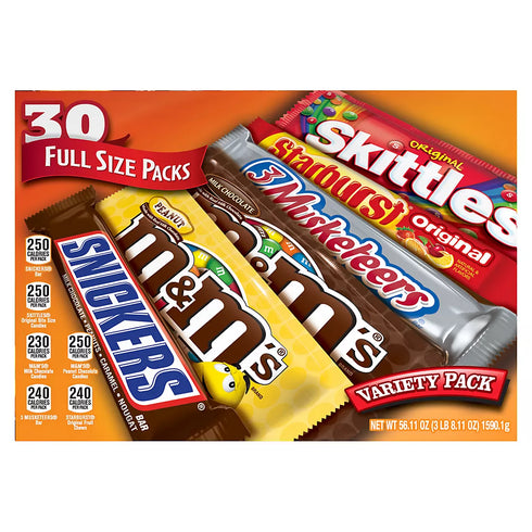 M&M’S, Snickers, Skittles & More Christmas Candy Bars – Full-Size Holiday Chocolate & Candy Variety Pack, 30 Count