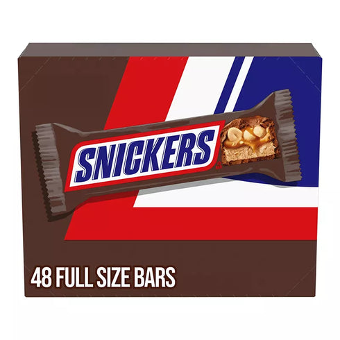 Snickers Chocolate Candy Bars, Peanut Full Size, 48 ct./1.86 oz
