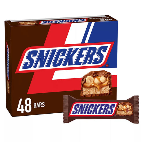 Snickers Chocolate Candy Bars, Peanut Full Size, 48 ct./1.86 oz