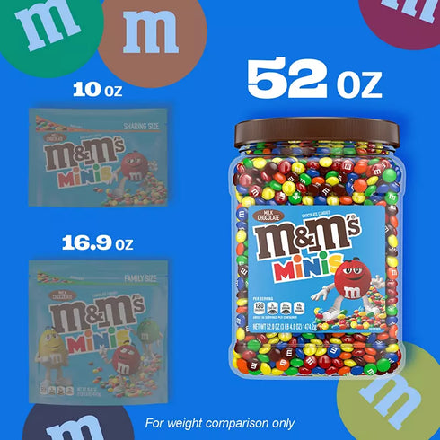 M&M's Minis Milk Chocolate Candy, Resealable Bulk Candy Jar, 52 oz