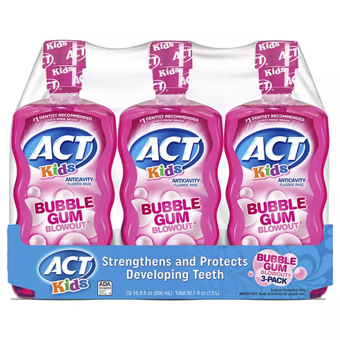 ACT Kids Bubblegum Blowout Anti-Cavity Rinse, 3 ct./16.9 oz
