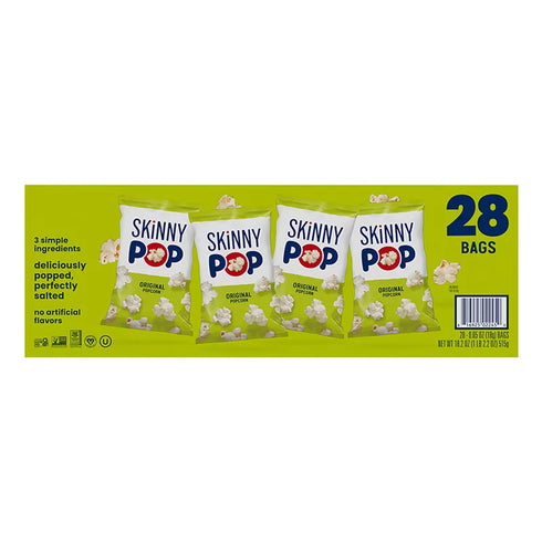 SkinnyPop Original Flavor Popcorn – 100-Calorie Bags, 0.65 oz, 28 Count