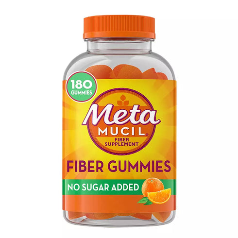 Metamucil Fiber Gummies for Adults, No Sugar Added Orange Flavor, Plant Based Prebiotic Fiber, 180 ct