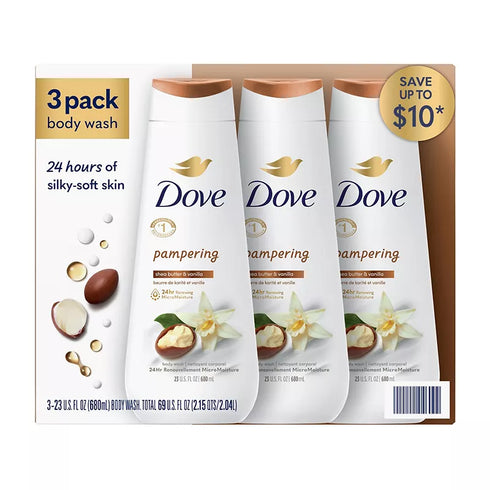 Dove Pampering Body Wash Shea Butter and Vanilla, 3 Pack 23 oz Each