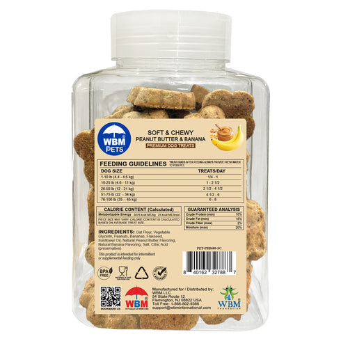 WBM Pets Peanut Butter and Banana Soft Chewy Dog Treats, 24 oz Natural Easily Digestible Training Reward for Small Medium Large Dogs