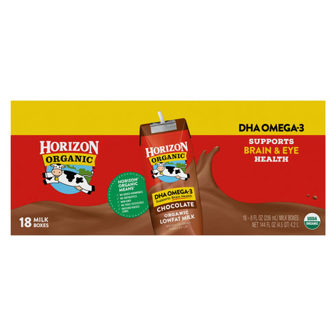 Horizon Organic Shelf-Stable 1% Low Fat Milk Boxes with DHA Omega-3, Chocolate, 18 pk./8 fl. oz.