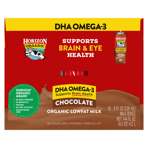 Horizon Organic Shelf-Stable 1% Low Fat Milk Boxes with DHA Omega-3, Chocolate, 18 pk./8 fl. oz.